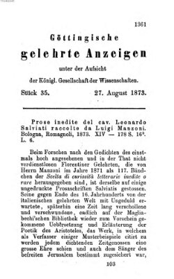 Göttingische gelehrte Anzeigen (Göttingische Zeitungen von gelehrten Sachen) Mittwoch 27. August 1873