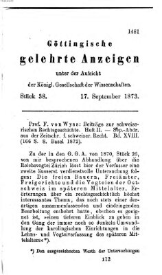 Göttingische gelehrte Anzeigen (Göttingische Zeitungen von gelehrten Sachen) Mittwoch 17. September 1873