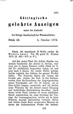 Göttingische gelehrte Anzeigen (Göttingische Zeitungen von gelehrten Sachen) Mittwoch 1. Oktober 1873