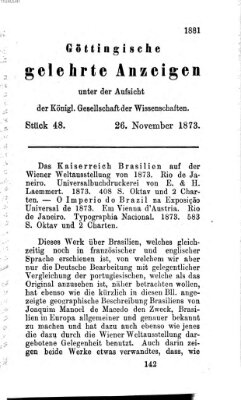 Göttingische gelehrte Anzeigen (Göttingische Zeitungen von gelehrten Sachen) Mittwoch 26. November 1873