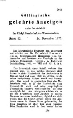 Göttingische gelehrte Anzeigen (Göttingische Zeitungen von gelehrten Sachen) Mittwoch 24. Dezember 1873