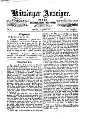 Kitzinger Anzeiger Dienstag 3. Januar 1871