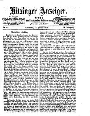 Kitzinger Anzeiger Donnerstag 16. Februar 1871