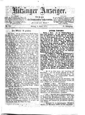 Kitzinger Anzeiger Montag 3. April 1871