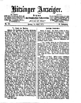 Kitzinger Anzeiger Freitag 14. April 1871