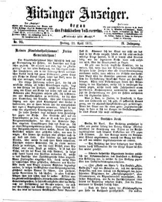 Kitzinger Anzeiger Freitag 21. April 1871