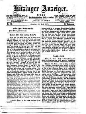 Kitzinger Anzeiger Samstag 22. April 1871