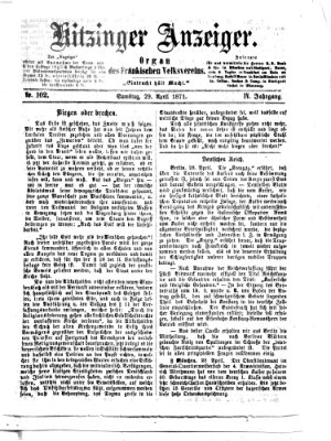 Kitzinger Anzeiger Samstag 29. April 1871