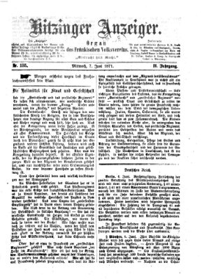 Kitzinger Anzeiger Mittwoch 7. Juni 1871