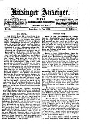 Kitzinger Anzeiger Donnerstag 15. Juni 1871