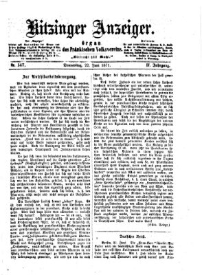 Kitzinger Anzeiger Donnerstag 22. Juni 1871