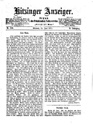 Kitzinger Anzeiger Mittwoch 28. Juni 1871