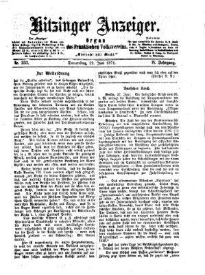 Kitzinger Anzeiger Donnerstag 29. Juni 1871