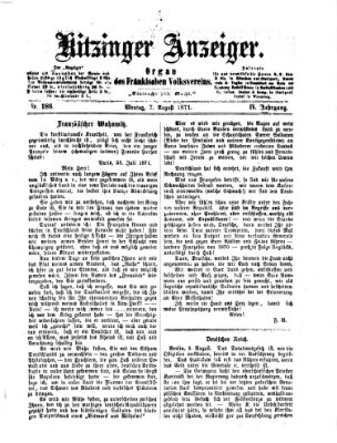 Kitzinger Anzeiger Montag 7. August 1871