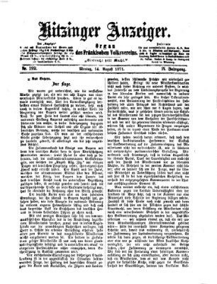 Kitzinger Anzeiger Montag 14. August 1871