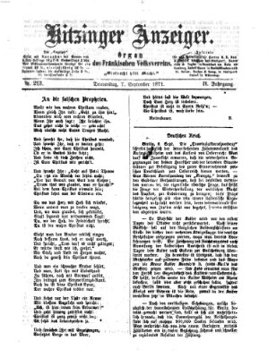 Kitzinger Anzeiger Donnerstag 7. September 1871