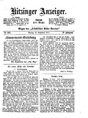 Kitzinger Anzeiger Montag 18. September 1871