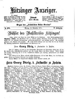 Kitzinger Anzeiger Montag 13. November 1871