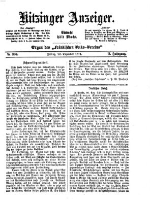 Kitzinger Anzeiger Freitag 22. Dezember 1871