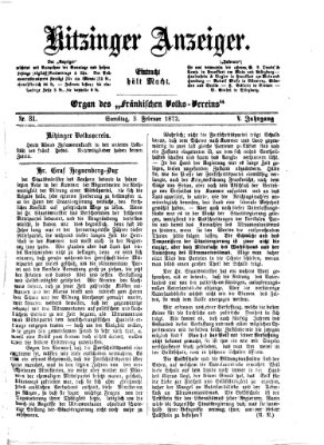 Kitzinger Anzeiger Samstag 3. Februar 1872