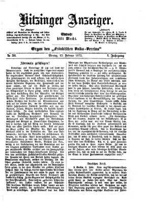 Kitzinger Anzeiger Montag 12. Februar 1872