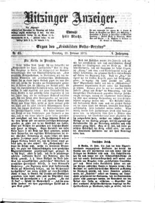 Kitzinger Anzeiger Dienstag 20. Februar 1872