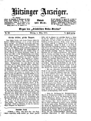 Kitzinger Anzeiger Montag 4. März 1872