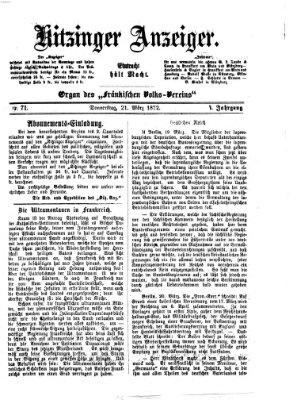 Kitzinger Anzeiger Donnerstag 21. März 1872