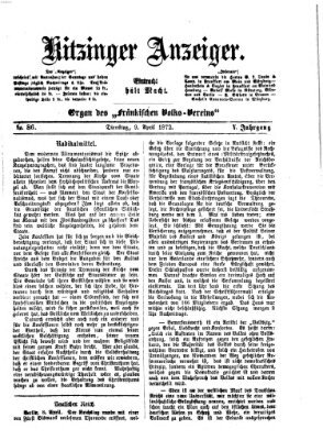 Kitzinger Anzeiger Dienstag 9. April 1872