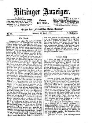 Kitzinger Anzeiger Mittwoch 17. April 1872