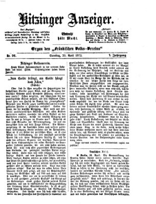 Kitzinger Anzeiger Samstag 20. April 1872