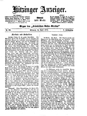 Kitzinger Anzeiger Mittwoch 24. April 1872