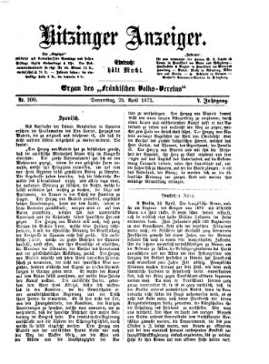 Kitzinger Anzeiger Donnerstag 25. April 1872