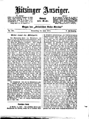 Kitzinger Anzeiger Donnerstag 13. Juni 1872