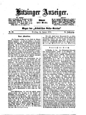 Kitzinger Anzeiger Dienstag 14. Januar 1873