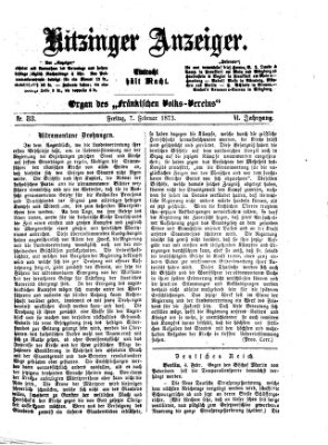 Kitzinger Anzeiger Freitag 7. Februar 1873