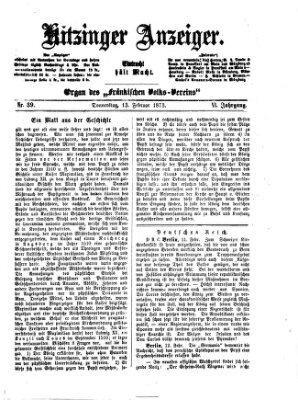 Kitzinger Anzeiger Donnerstag 13. Februar 1873