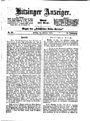 Kitzinger Anzeiger Freitag 14. Februar 1873