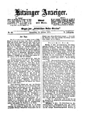 Kitzinger Anzeiger Donnerstag 20. Februar 1873