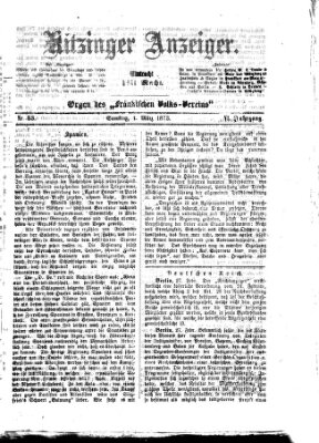 Kitzinger Anzeiger Samstag 1. März 1873