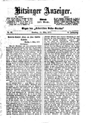 Kitzinger Anzeiger Dienstag 11. März 1873