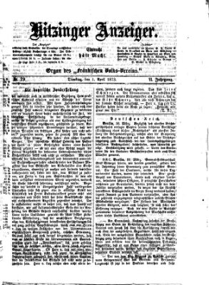 Kitzinger Anzeiger Dienstag 1. April 1873