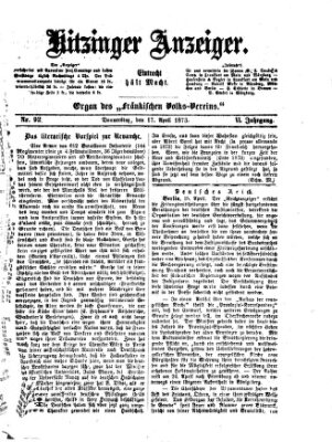 Kitzinger Anzeiger Donnerstag 17. April 1873