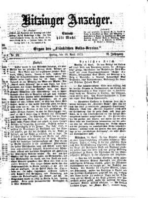 Kitzinger Anzeiger Freitag 18. April 1873