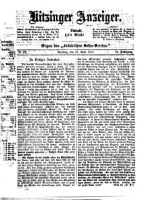 Kitzinger Anzeiger Dienstag 22. April 1873