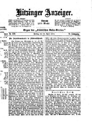 Kitzinger Anzeiger Freitag 25. April 1873