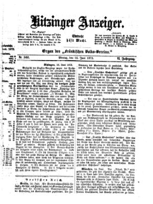 Kitzinger Anzeiger Montag 16. Juni 1873