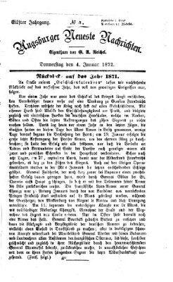 Augsburger neueste Nachrichten Donnerstag 4. Januar 1872