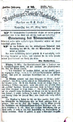 Augsburger neueste Nachrichten Donnerstag 27. März 1873