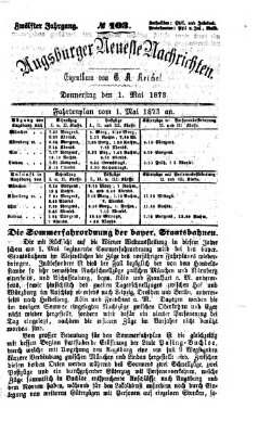 Augsburger neueste Nachrichten Donnerstag 1. Mai 1873